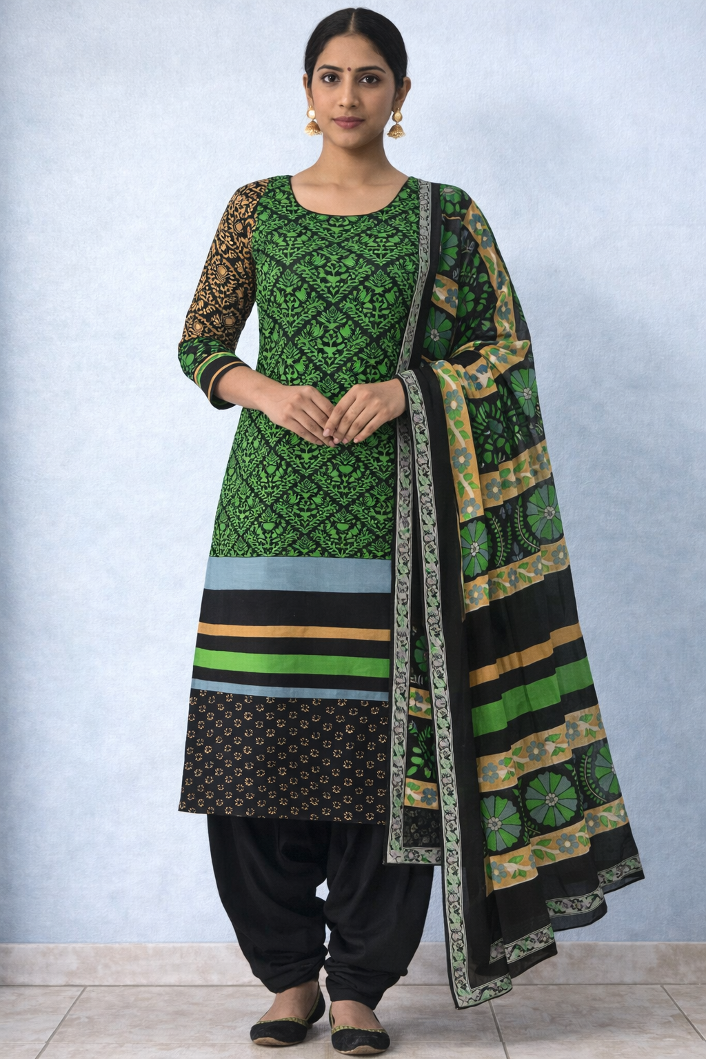 Green Cotton Salwar kameez Dress Plus chest size 50