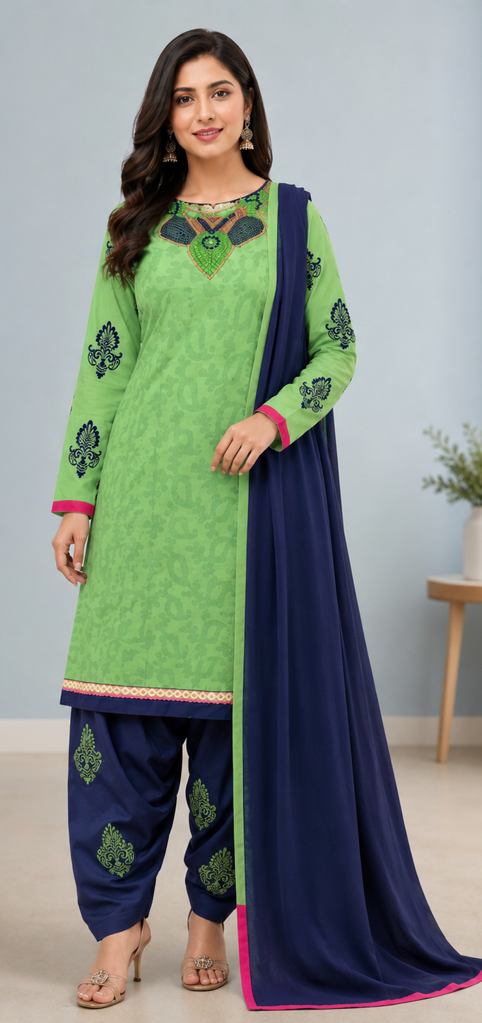 Green Embroidered salwar kameez dress Cotton Plus chest size 50 Long sleeves