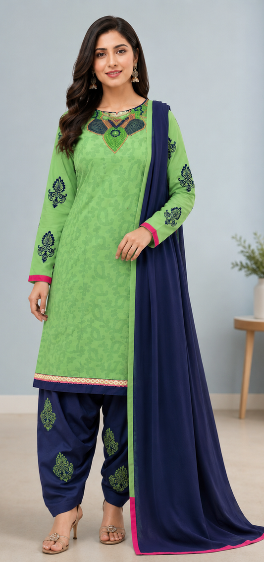 Green Embroidered salwar kameez dress Cotton Plus chest size 50 Long sleeves
