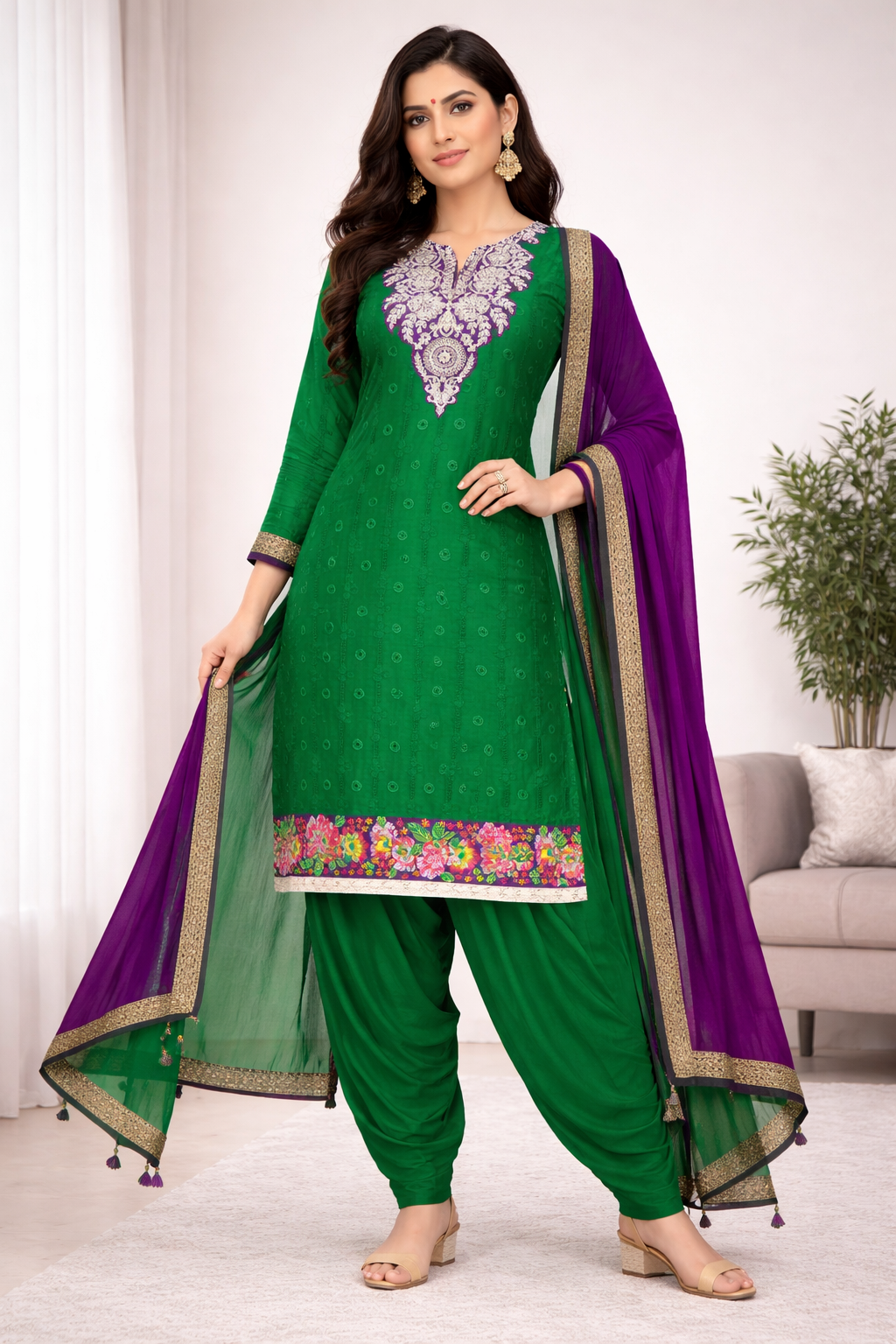 Green Embroidered salwar kameez dress Plus chest size 48 Long sleeves Indian Wedding Party Wear Bollywood