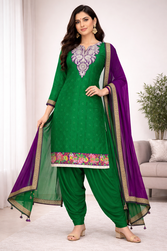 Green Embroidered salwar kameez dress Plus chest size 48 Long sleeves Indian Wedding Party Wear Bollywood