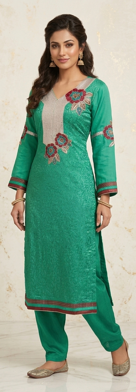 Rich Emerald Green salwar kameez Dress plus chest size 50 Long sleeves