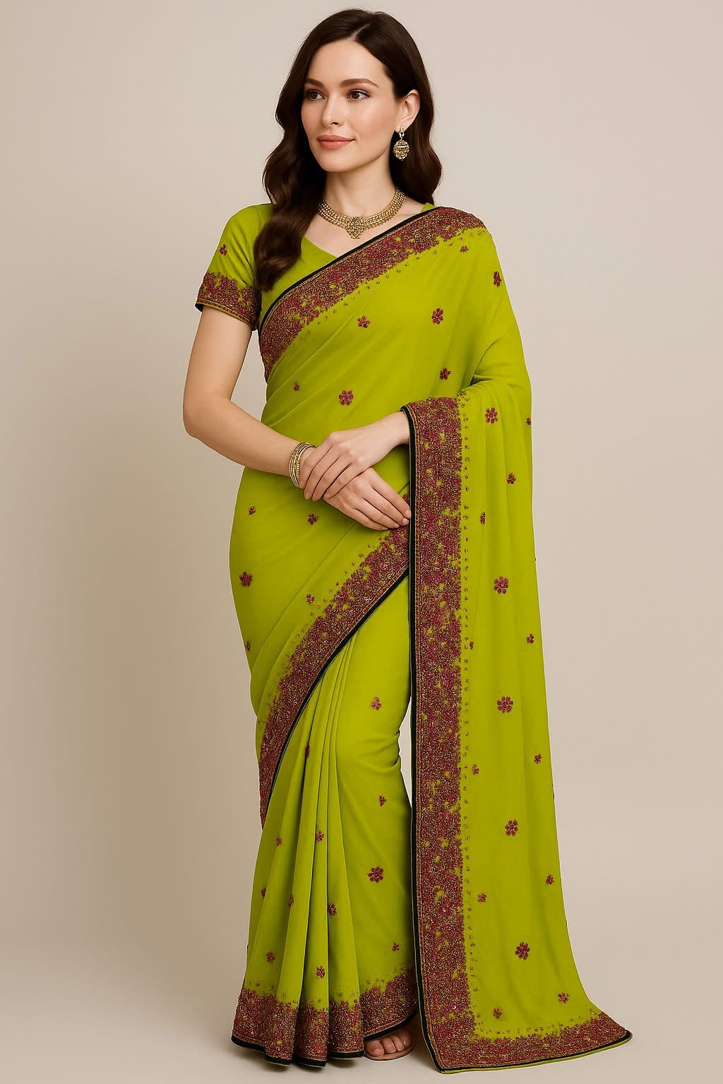 Green Indian saree Beaded with Blouse Indian wedding party wear