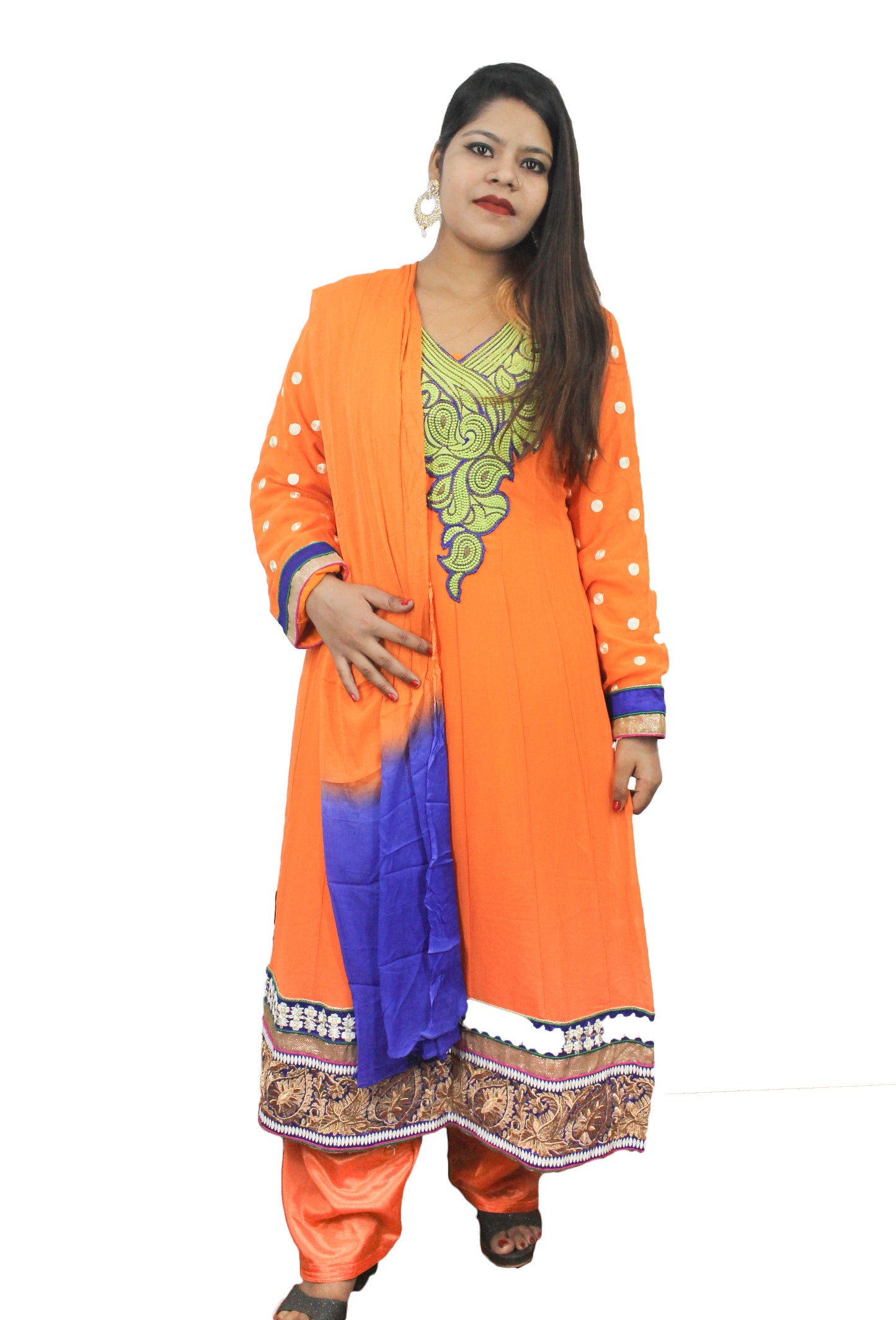 Orange Anarkali Salwar kameez Dress Indian wedding party wear Size XX small Chest size 34
