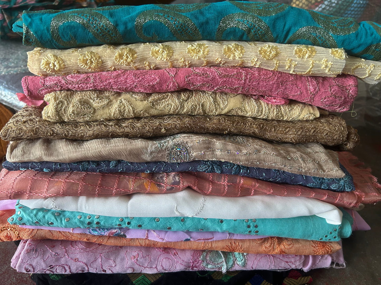 Set of 10 Small Beaded Fabric Pieces for Art, Craft, Décor & Doll Clothes
