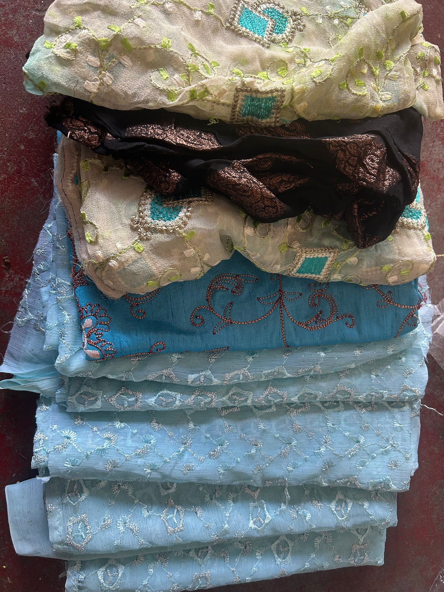 Set of 10 small fabric Pieces Art Craft Stitching Scrap Book Junk Journal