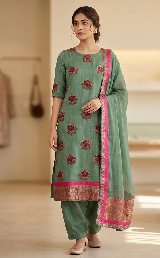Green embroidered Salwar kameez dress plus size 52