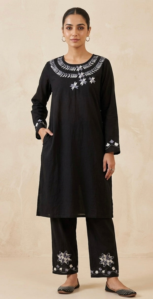 Black embroidered pants kurta set size 42 large