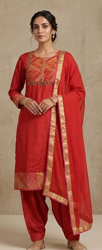 Red Cotton Silk Salwar Kameez – Large, Chest 42