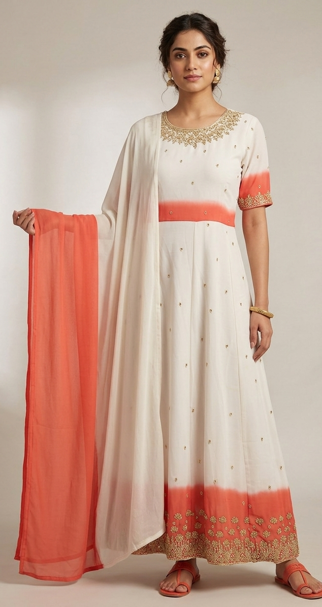 Two color Beaded Long dress Salwar kameez Set size medium Chest size 40