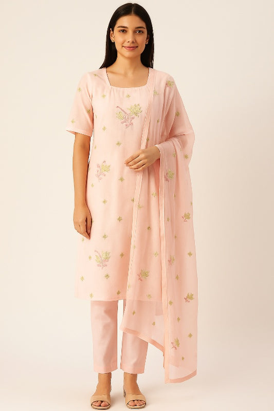 Baby Pink soft cotton Embroidered salwar kameez chest size 46 short sleeves