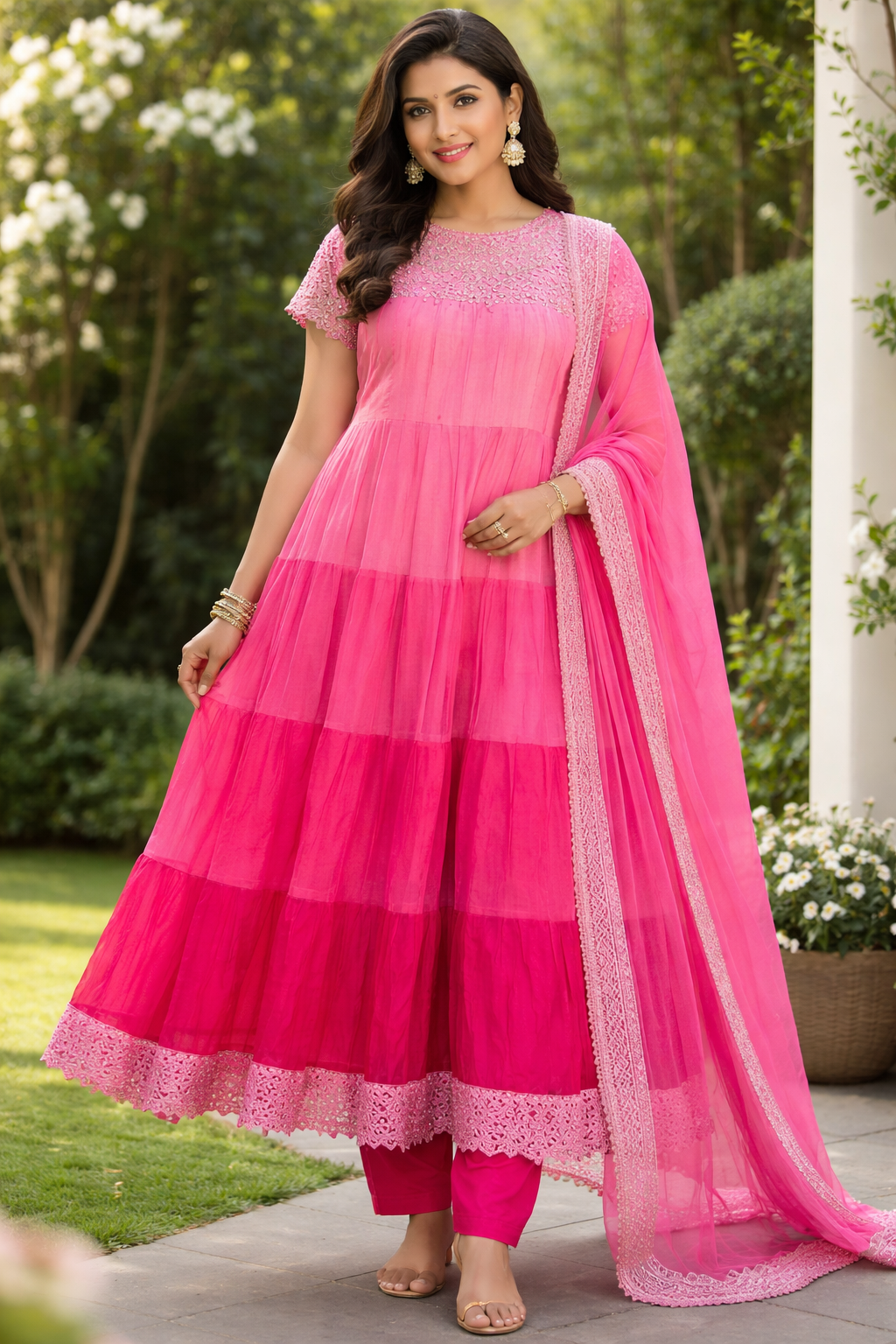 Pink salwar kameez dress chest size 42 Medium  Gown Anarkali Indian wedding party wear Dress