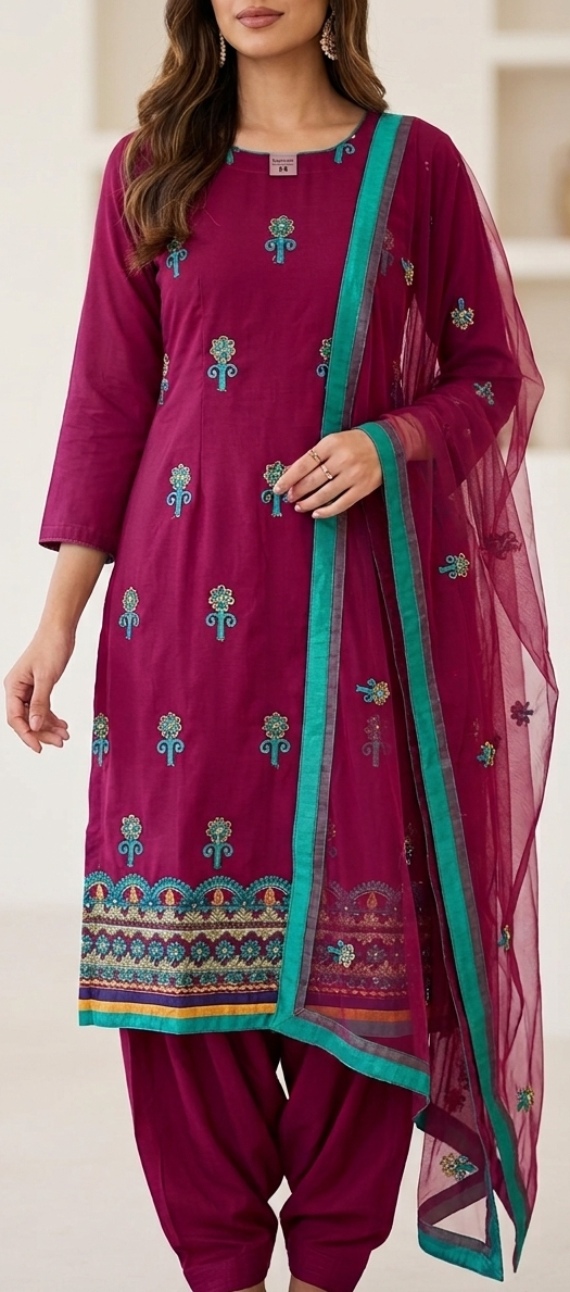 Purple Embroidered  Salwar kameez Dress Plus chest size 50