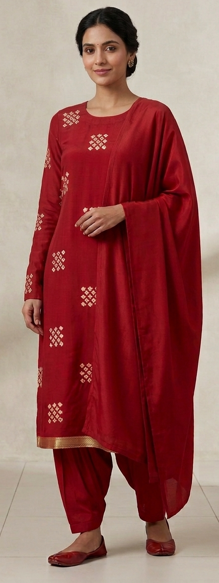 Red  Bandhani Print salwar kameez Dress plus chest size 48
