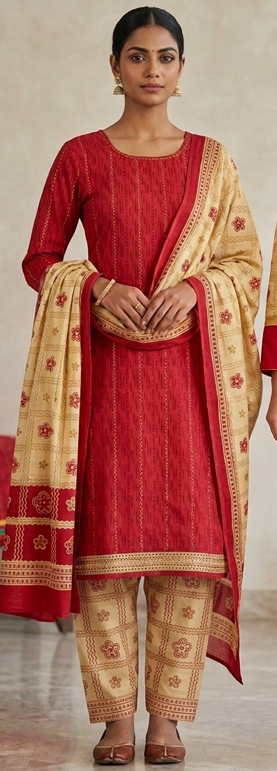 Red Cotton salwar kameez plus chest size 48