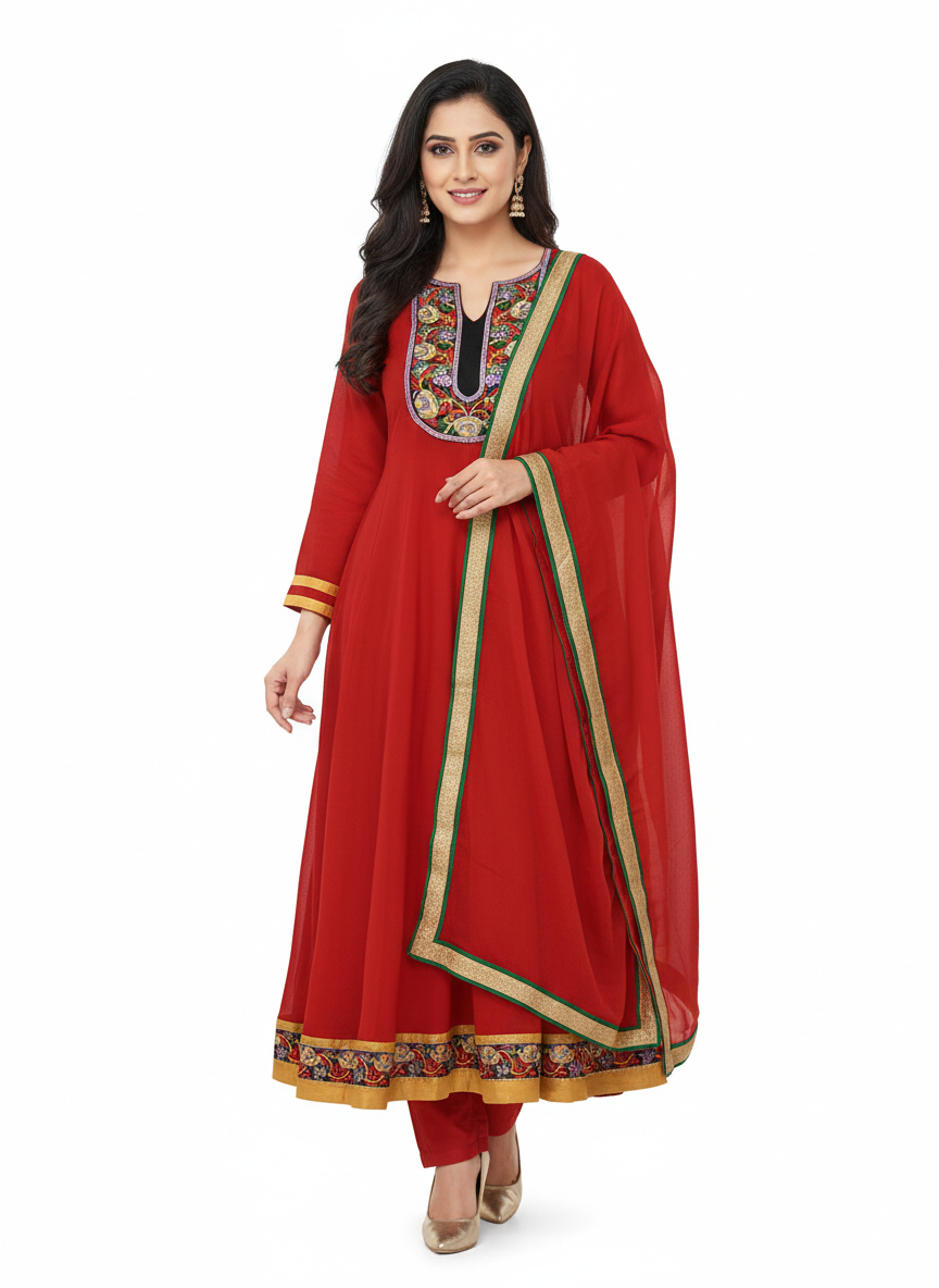 Red Anarkali gown Dress Salwar kameez Embroidered Indian Bollywood Wedding Party wear chest size 42 Large