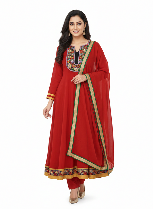 Red Anarkali gown Dress Salwar kameez Embroidered Indian Bollywood Wedding Party wear chest size 42 Large