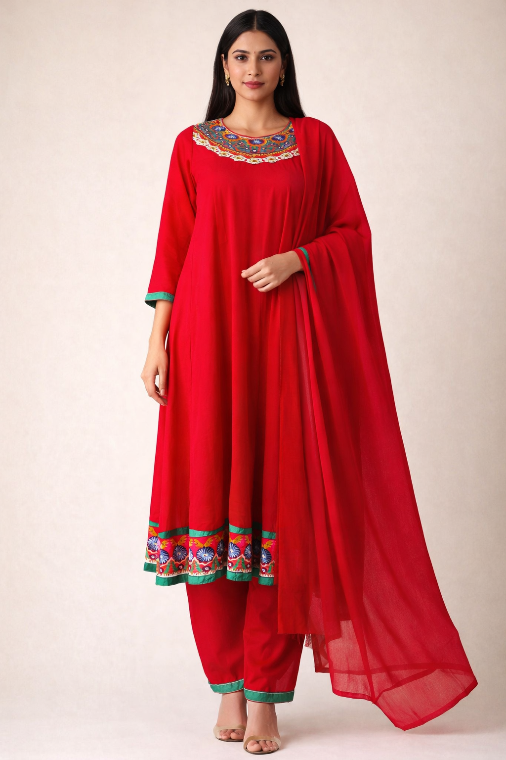 Red Embroidered Anarkali  salwar kameez Indian wedding Party wear Size Xsmall