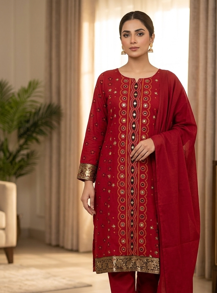 Red Cotton Salwar kameez Dress chest size 40 Medium Long sleeves
