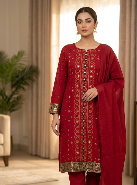 Red Cotton Salwar kameez Dress chest size 40 Medium Long sleeves
