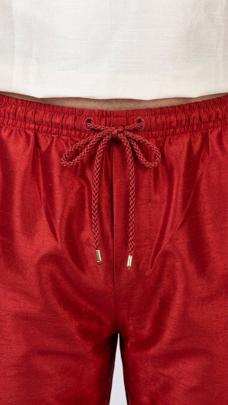 Men's Red Silk Pajama Pants – Traditional Kurta & Sherwani Bottom | Indian Ethnic Wear