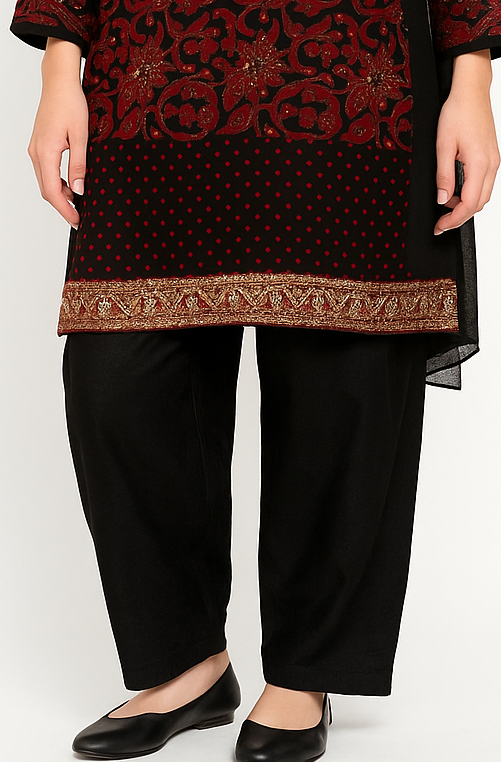 Black  Crepe Salwar Bottoms – Classic Drawstring Waist (Sizes XS to 8XL)