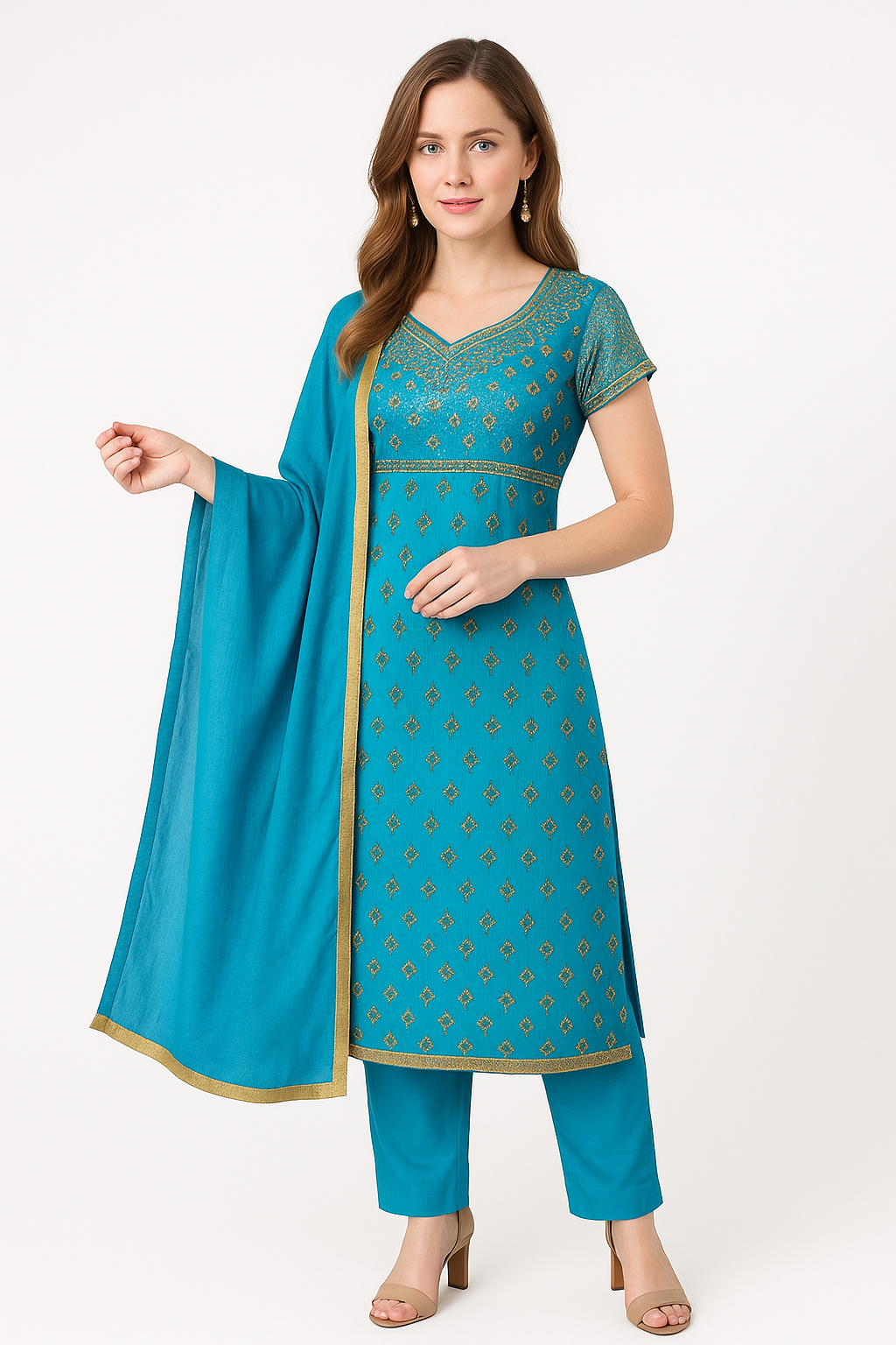 Blue beaded  salwar kameez Dupatta set chest size 42 Indian wedding party wear