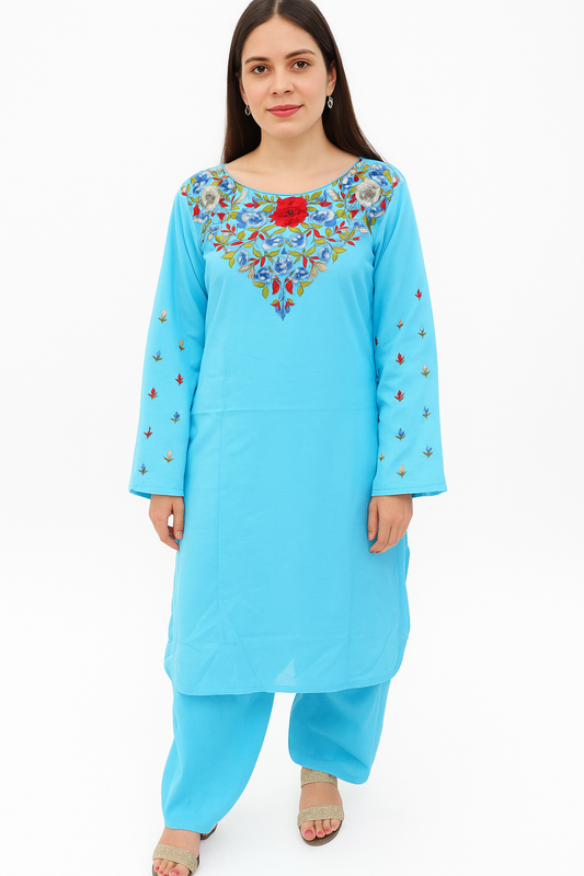 Blue Embroidered salwar kameez Dupatta set plus chest  Size 48