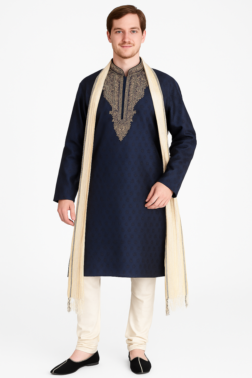Men's Blue Kurta Pajama Set with Shawl for Weddings | Plus Sizes up to 8XL | Ships from US