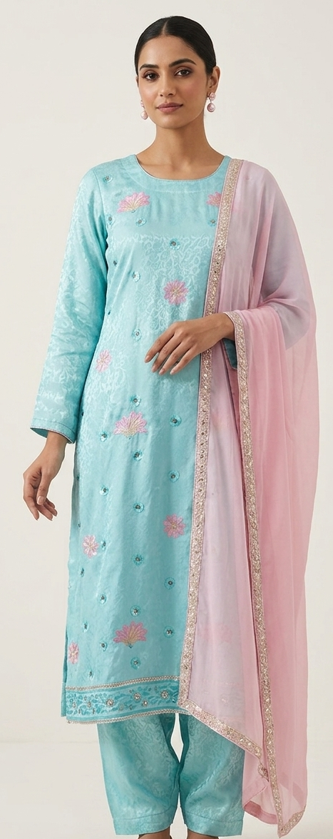 Blue Embroidered Salwar Kameez Dress Plus chest size 50 Long sleeves