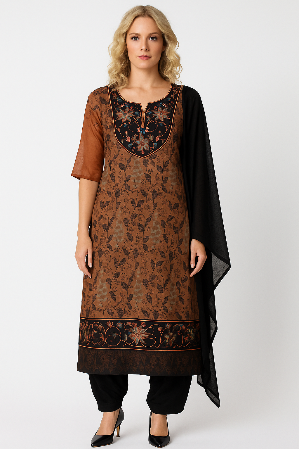Brown  salwar kameez Dupatta set plus size 52