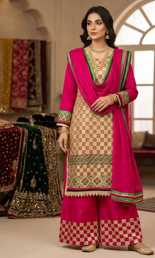 Pink Salwar kameez Dress with palazzo pants plus chest size 48 Long sleeves