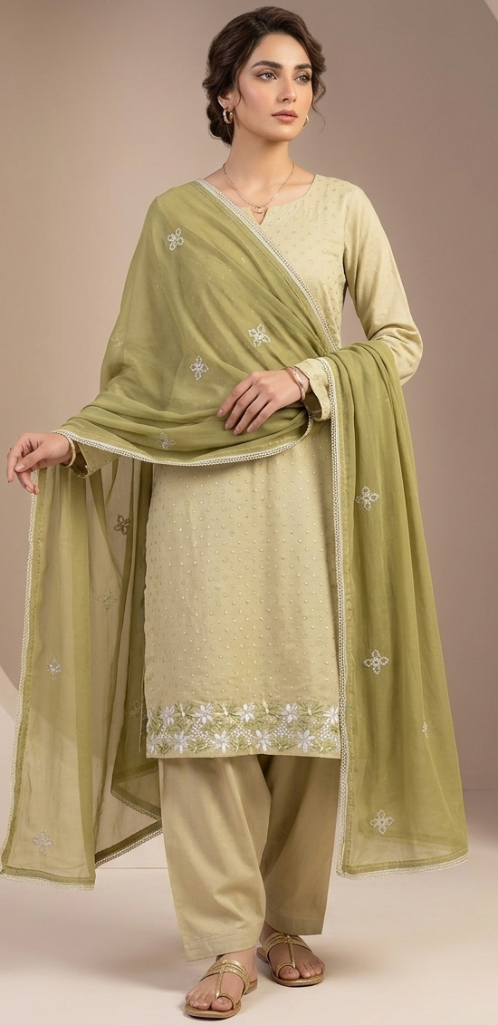 Green Embroidered Cotton salwar kameez plus chest size 48