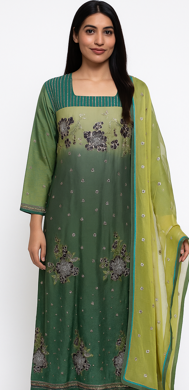 Green  Beaded  salwar kameez Dupatta set Plus  chest  Size 48