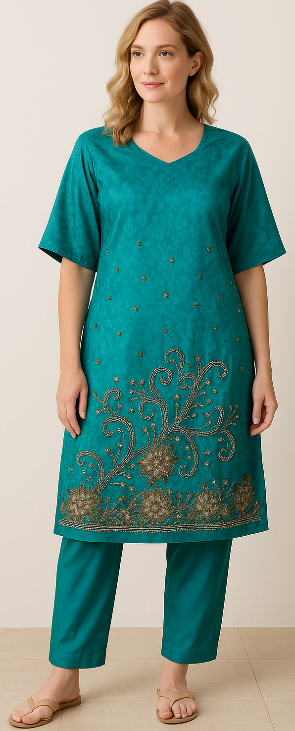 Green Beaded  salwar kameez Dupatta chest size 52