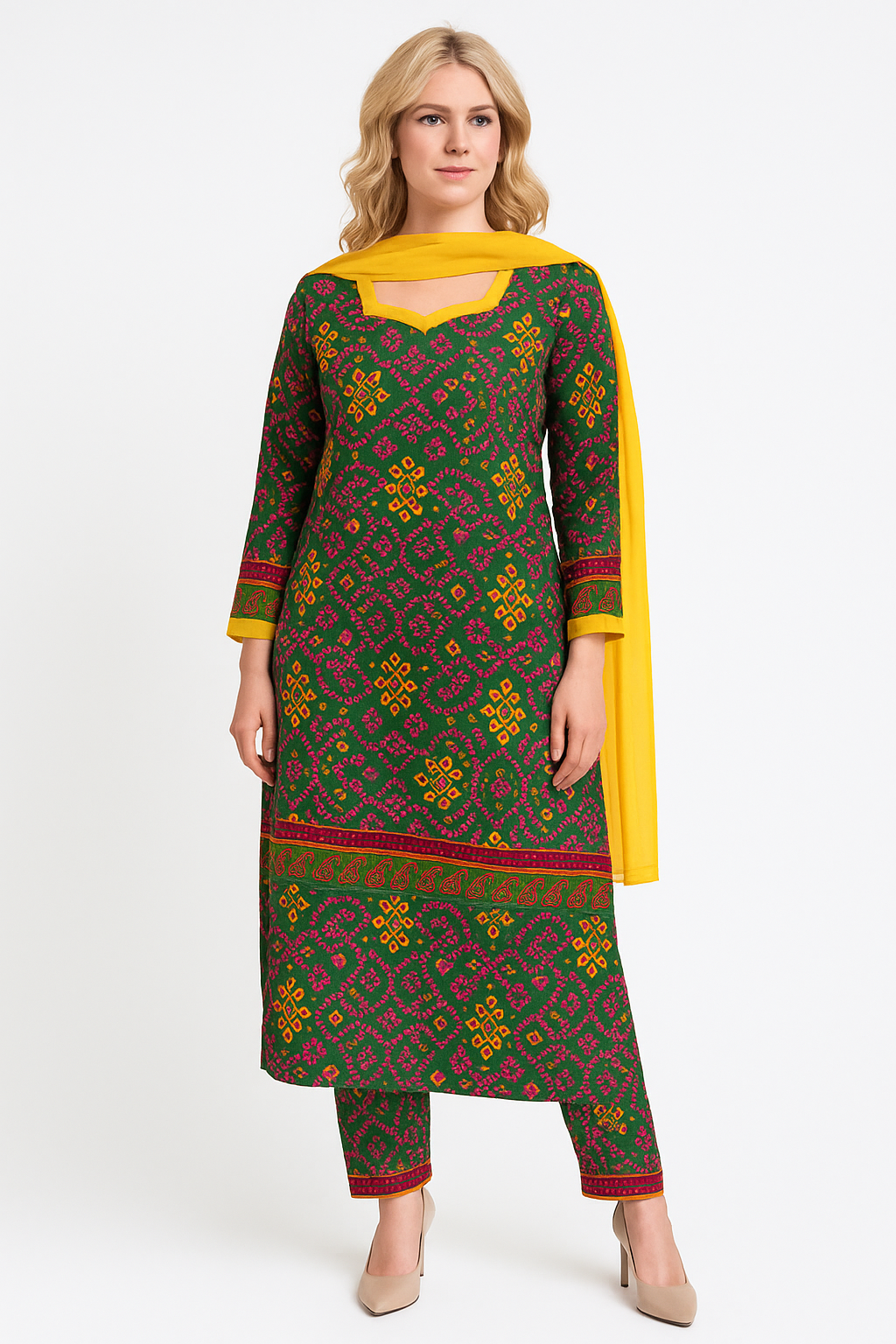 Green cotton   salwar kameez Dupatta chest size 52