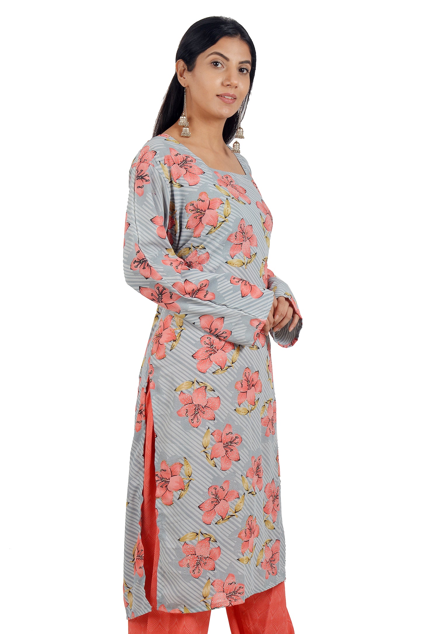Printed Crepe Salwar Kameez dress Plus chest size 48 Long sleeves