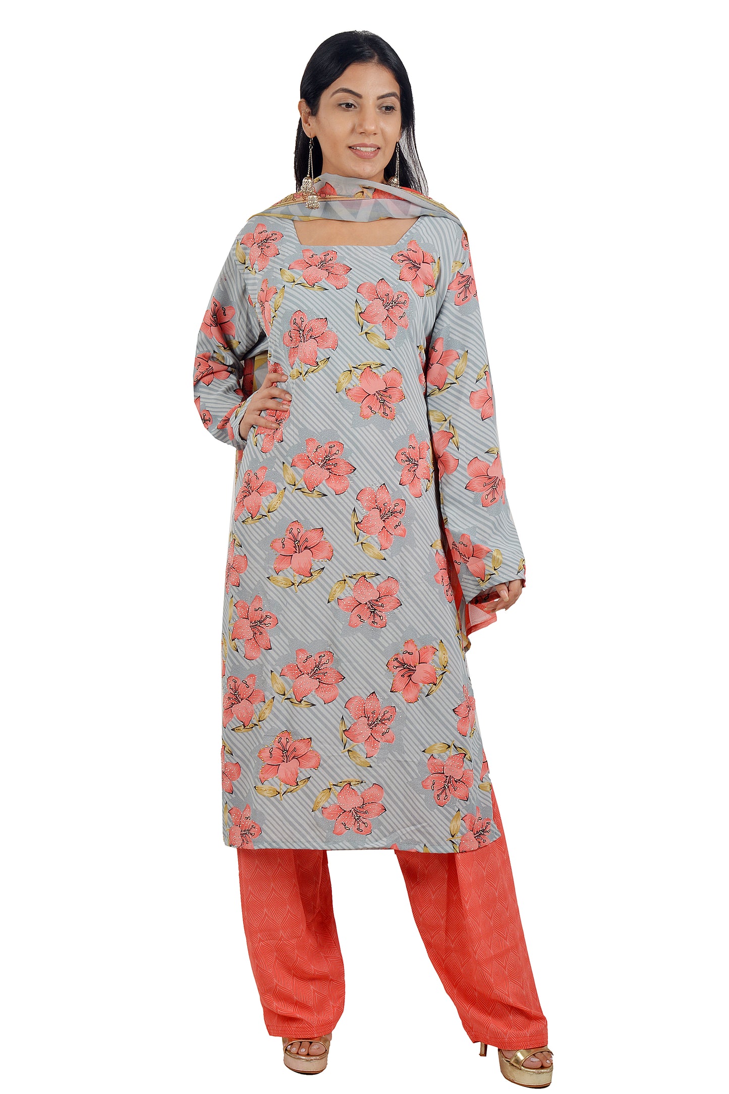 Printed Crepe Salwar Kameez dress Plus chest size 48 Long sleeves
