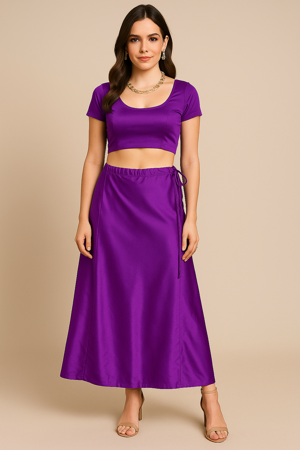 Purple  Satin Indian Saree Sari Petticoat Underskirt Adjustable waist
