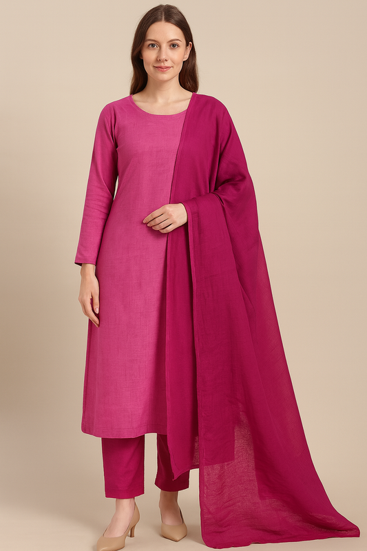 Pink Cotton  salwar kameez Dupatta set plus chest size 48