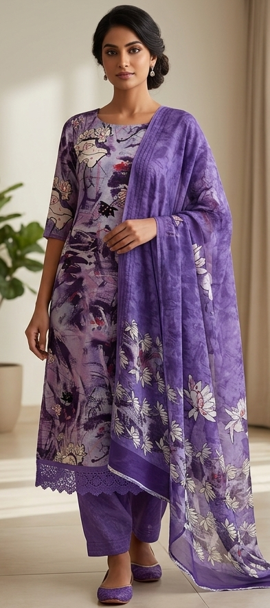 Purple salwar kameez crepe plus chest size 60