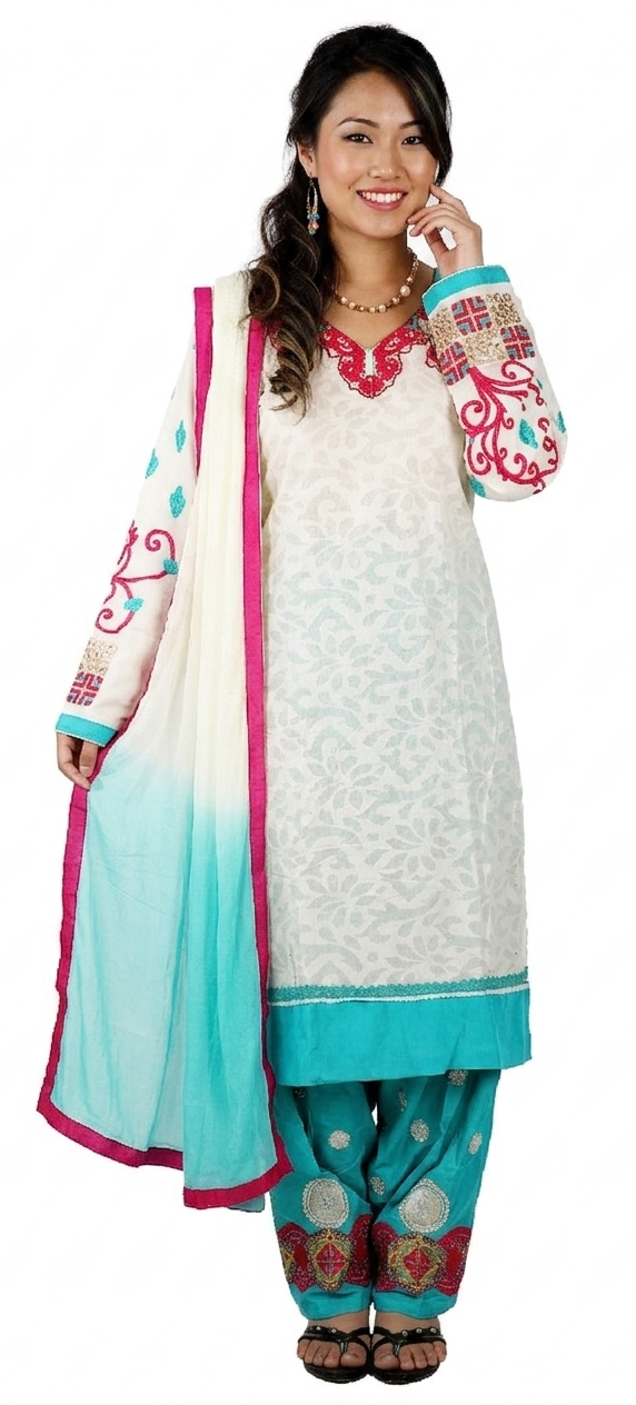 Cotton  White Designer Salwar kameez dress plus Chest size 52 Long sleeves