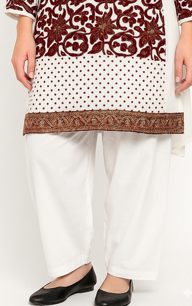 White  Crepe Salwar Bottoms – Classic Drawstring Waist (Sizes XS to 8XL)