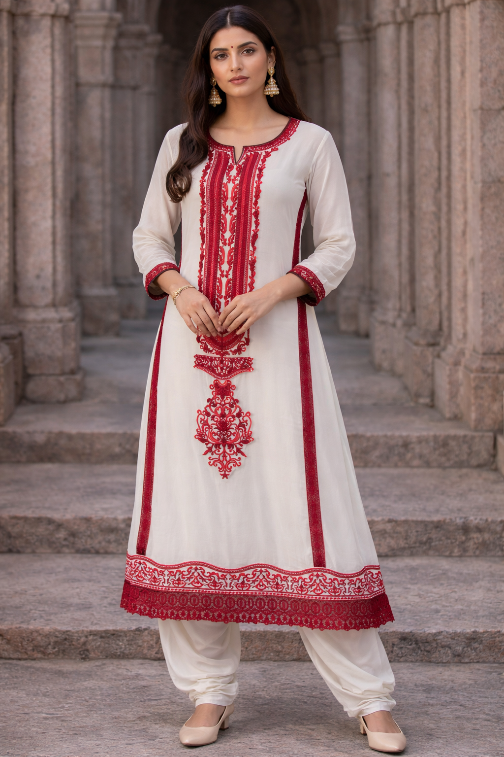 White Embroidered Plus size  52 Salwar kameez dress