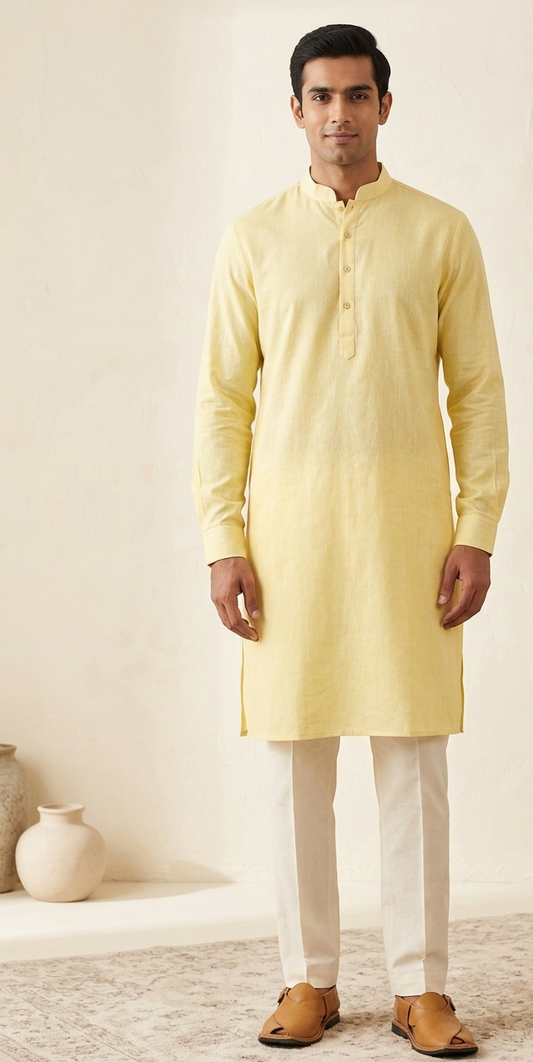 Yellow  Cotton Men Kurta Pajama set size 42 Large