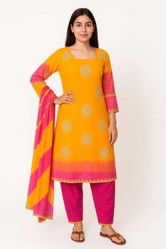 yellow Pink  salwar kameez Dupatta chest size 48