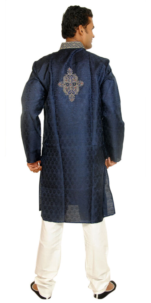 Men's Blue Kurta Pajama Set with Shawl for Weddings | Plus Sizes up to 8XL | Ships from US