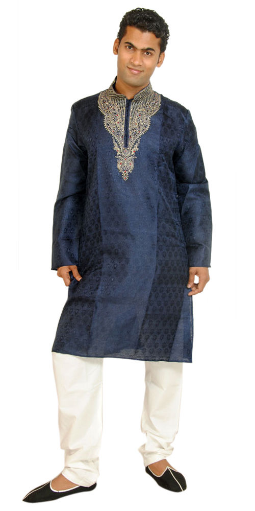 Men's Blue Kurta Pajama Set with Shawl for Weddings | Plus Sizes up to 8XL | Ships from US