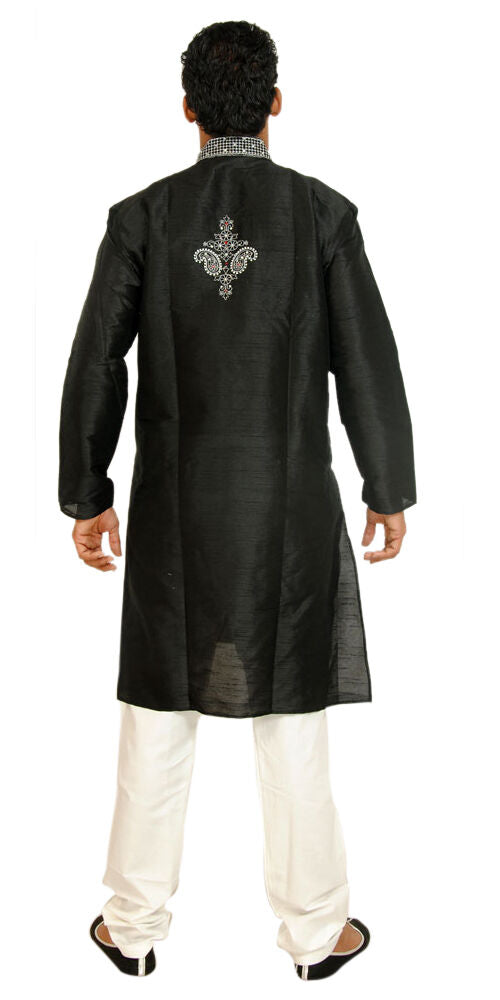 Black Men’s Kurta Pajama Set Wedding  Matching Shawl Big Plus Sizes up to 8XL in Stock