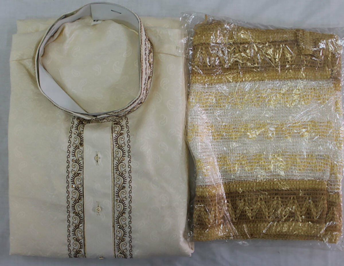 Cream  Boys Kurta salwar kameez sherwani 2 pc suit Free shawl  Size 12,13,14